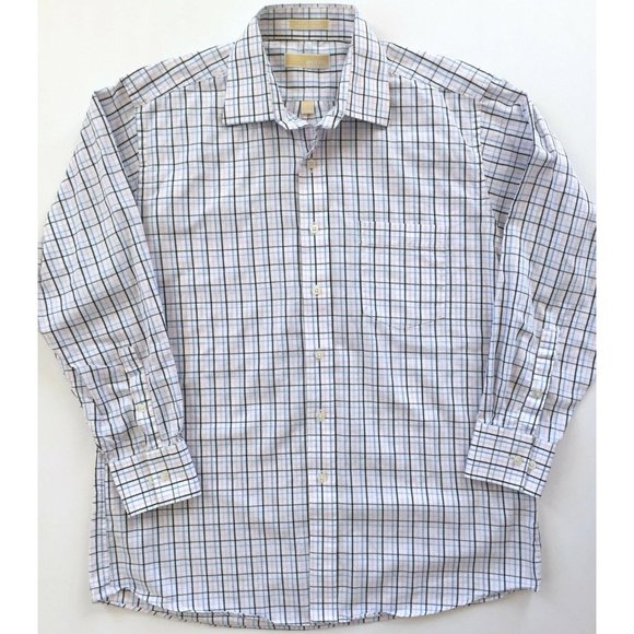 Michael Kors Other - MICHAEL KORS Mens White Blue Pink Black Striped Button Dress Shirt Sz 16.5 32/33